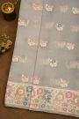 Fancy Organza Grey Saree With Florals And Buttis Body And Self Florals And Leaves Jaal Border