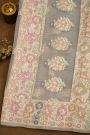Fancy Organza Grey Saree With Florals And Buttis Body And Self Florals And Leaves Jaal Border