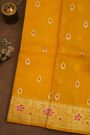 Fancy Organza Mustard Saree With Florals And Buttis Body And Self Florals And Leaves Jaal Border