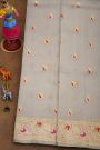 Fancy Kora Grey Saree With Floral Buttis Body