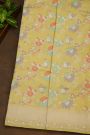 Banarasi Silk Pale Yellow Saree With Cross Lines Florals And Jaal Border