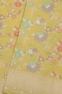 Banarasi Silk Pale Yellow Saree With Cross Lines Florals And Jaal Border
