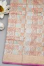 Banarasi Silk Baby Pink Saree With Florals And Leaves Body