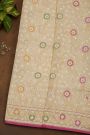 Banarasi Cotton Off White Saree With Florals And Leaves Border