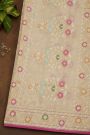 Banarasi Cotton Off White Saree With Florals And Leaves Border