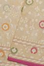 Banarasi Cotton Off White Saree With Florals And Leaves Border