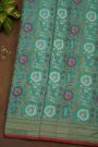 Banarasi Cotton Sea Green Saree With Kaddi Pallu