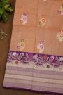 Banarasi Silk Peach Saree With Florals And Leaves In Meenakari