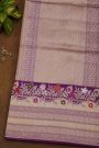 Banarasi Silk Peach Saree With Florals And Leaves In Meenakari