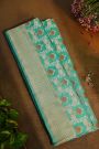 Banarasi Silk Sea Green Saree With Florals And Leaves Border