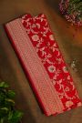 Banarasi Silk Red Saree With Florals And Leaves Jaal Border