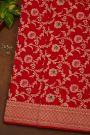 Banarasi Silk Red Saree With Florals And Leaves Jaal Border