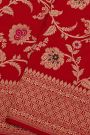 Banarasi Silk Red Saree With Florals And Leaves Jaal Border