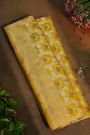 Banarasi Silk Mustard Saree With Florals With Leaves Jaal Border