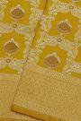 Banarasi Silk Mustard Saree With Florals With Leaves Jaal Border