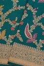 Banarasi Silk Peacock Blue Saree With Florals And Leaves Jaal Border
