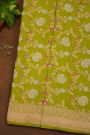 Banarasi Silk Mehendi Green Saree With Florals And Leaves Jaal Border