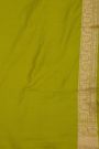 Banarasi Silk Mehendi Green Saree With Florals And Leaves Jaal Border