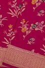 Banarasi Silk Pink Saree With Florals And Leaves Jaal Border