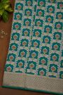 Banarasi Silk Peacock Green Saree With Florals With Leaves Border