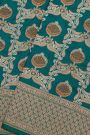 Banarasi Silk Peacock Green Saree With Florals With Leaves Border