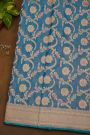 Banarasi Silk Blue Saree With Floral Brocade Pallu