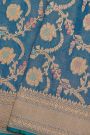Banarasi Silk Blue Saree With Floral Brocade Pallu