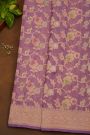 Banarasi Silk Lavender Saree With Florals And Leaves Border
