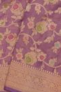 Banarasi Silk Lavender Saree With Florals And Leaves Border