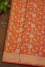 Banarasi Silk Orange Saree With Floral Brocade Pallu