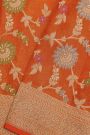 Banarasi Silk Orange Saree With Floral Brocade Pallu