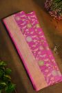 Banarasi Silk Magenta Saree With Florals And Leaves Jaal Border