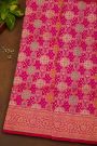 Banarasi Silk Magenta Saree With Florals And Leaves Jaal Border