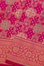 Banarasi Silk Magenta Saree With Florals And Leaves Jaal Border