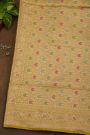Banarasi Silk Mehendi Green Saree With Florals And Leaves Border