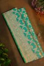 Banarasi Silk Sea Green Saree With Floral And Leaves Jaal Border