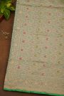 Banarasi Silk Sea Green Saree With Floral And Leaves Jaal Border