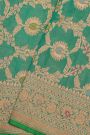 Banarasi Silk Sea Green Saree With Floral And Leaves Jaal Border