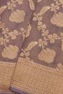 Banarasi Silk Lavender Saree With Floral And Leaves Border