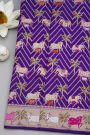 Banarasi Silk Purple Saree With Floral And Cow Motif Border