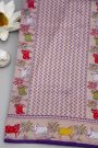 Banarasi Silk Purple Saree With Floral And Cow Motif Border
