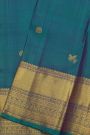 Kancheepuram Pure Silk Teal Blue Saree With Body Florals And Leaves Jaal With Zari Border