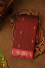 Kancheepuram Pure Silk Maroon Saree With Floral And Leaves Jaal Border