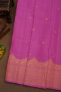 Kancheepuram Pure Silk Pink Saree With Florals And Leaves With Peacocks In Zari Border