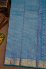 Kancheepuram Pure Silk Sky Blue Saree With Florals And Leaves With Peacocks Border