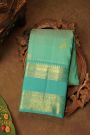 Kancheepuram Pure Silk Sea Green Saree With Florals And Leaves Traditional Gap Border
