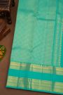 Kancheepuram Pure Silk Sea Green Saree With Florals And Leaves Traditional Gap Border