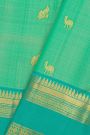 Kancheepuram Pure Silk Sea Green Saree With Florals And Leaves Traditional Gap Border