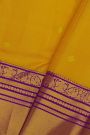 Kancheepuram Silk Yellow Saree With Cross Lines, Florals And Animals Border
