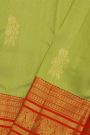 Kancheepuram Pure Silk Parrot Green Saree With Florals And Peacocks Traditional Border
